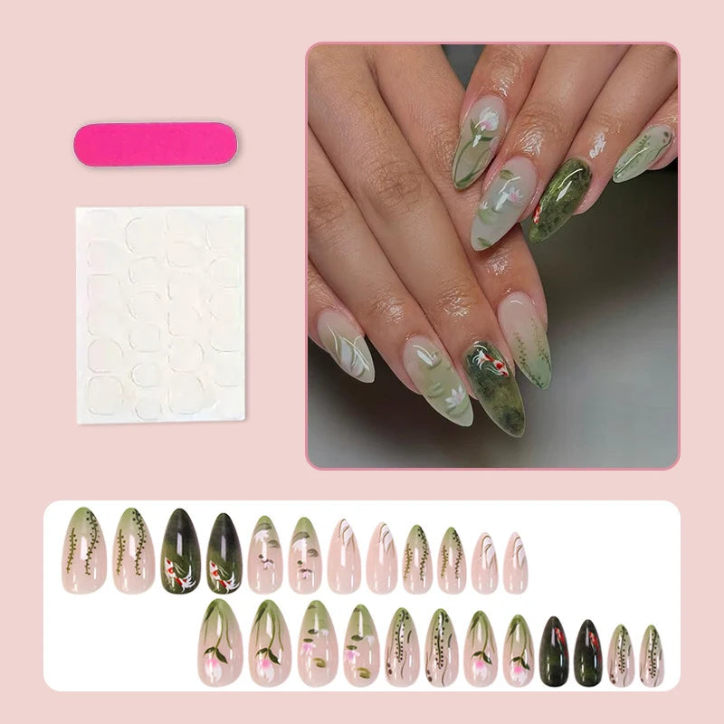 Nail Set Intricate Floral Design Easy Application 35 Pieces