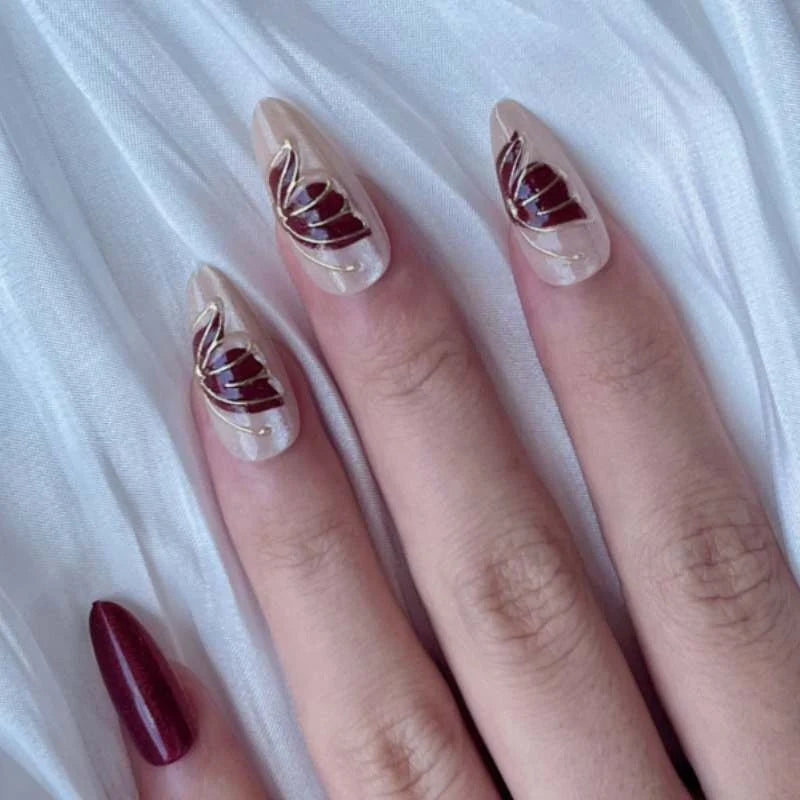 Nail Tips Butterfly Gold Cat Eye Set of 24