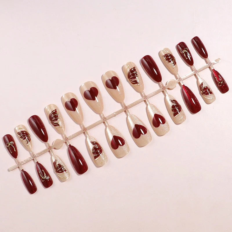 Nail Tips Butterfly Gold Cat Eye Set of 24