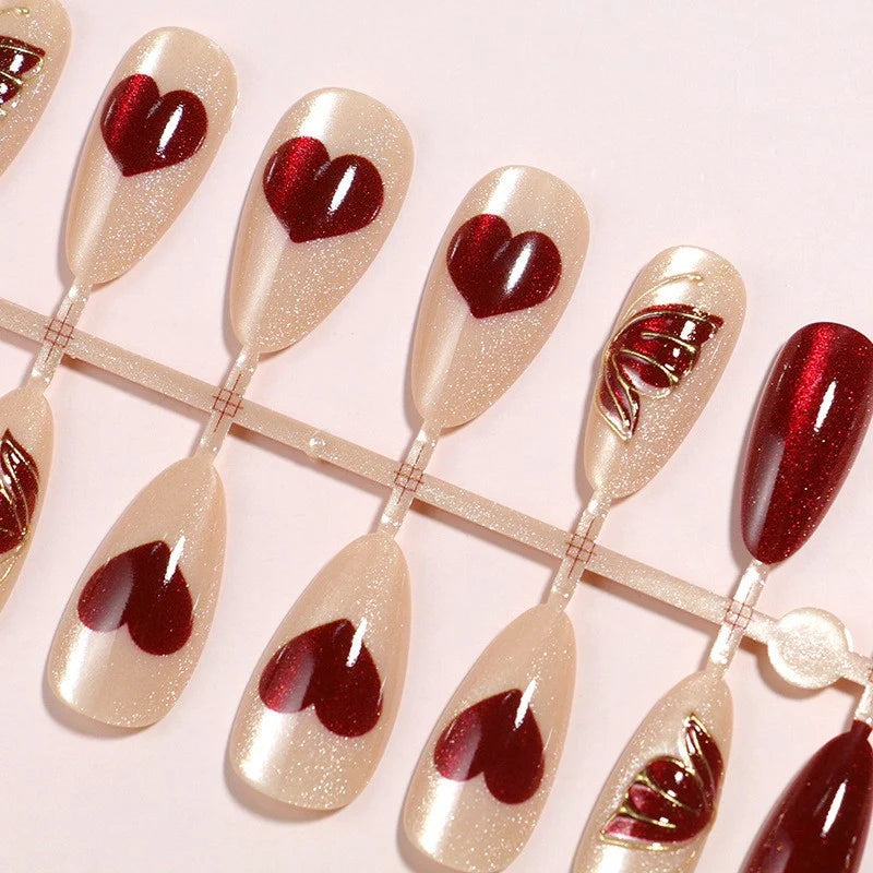 Nail Tips Butterfly Gold Cat Eye Set of 24