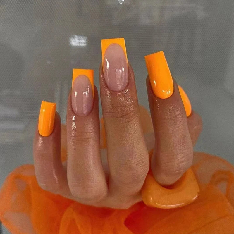 Nail Tips Ombre Pink-Orange Adhesive Included
