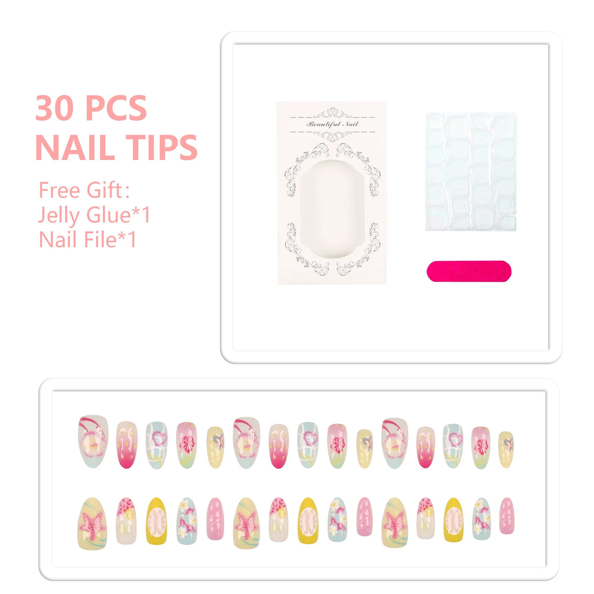 Nail Tips Set 30 Pieces Jelly Glue & File