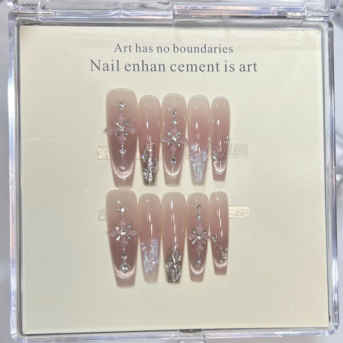 Nail Tips Set Floral Designs & Shimmer Accents Reusable