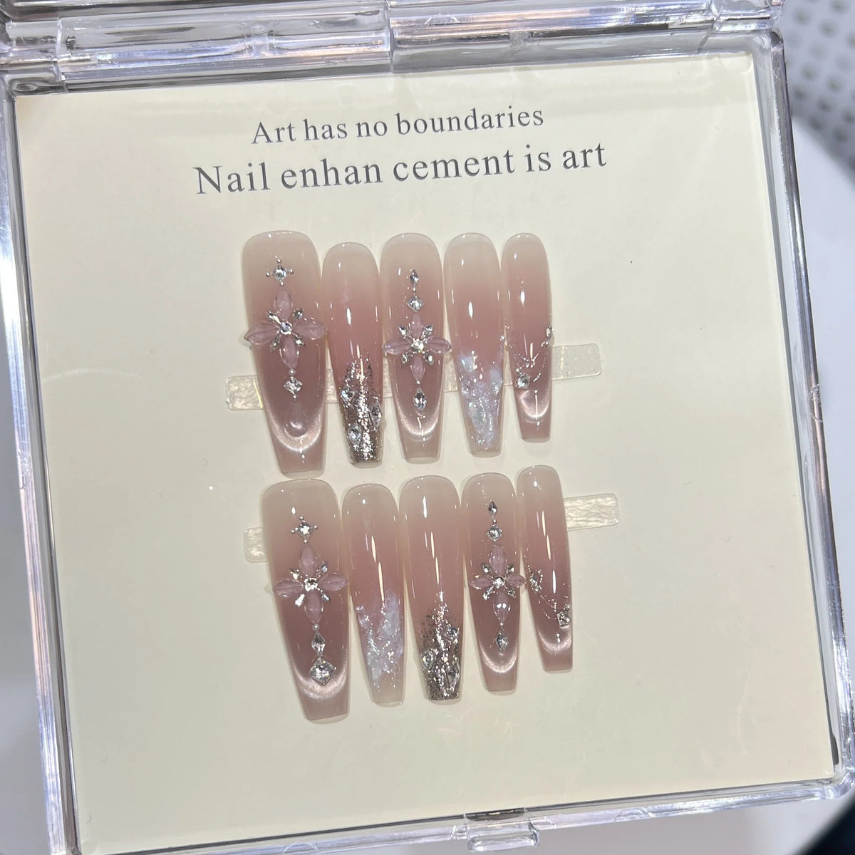 Nail Tips Set Floral Designs & Shimmer Accents Reusable