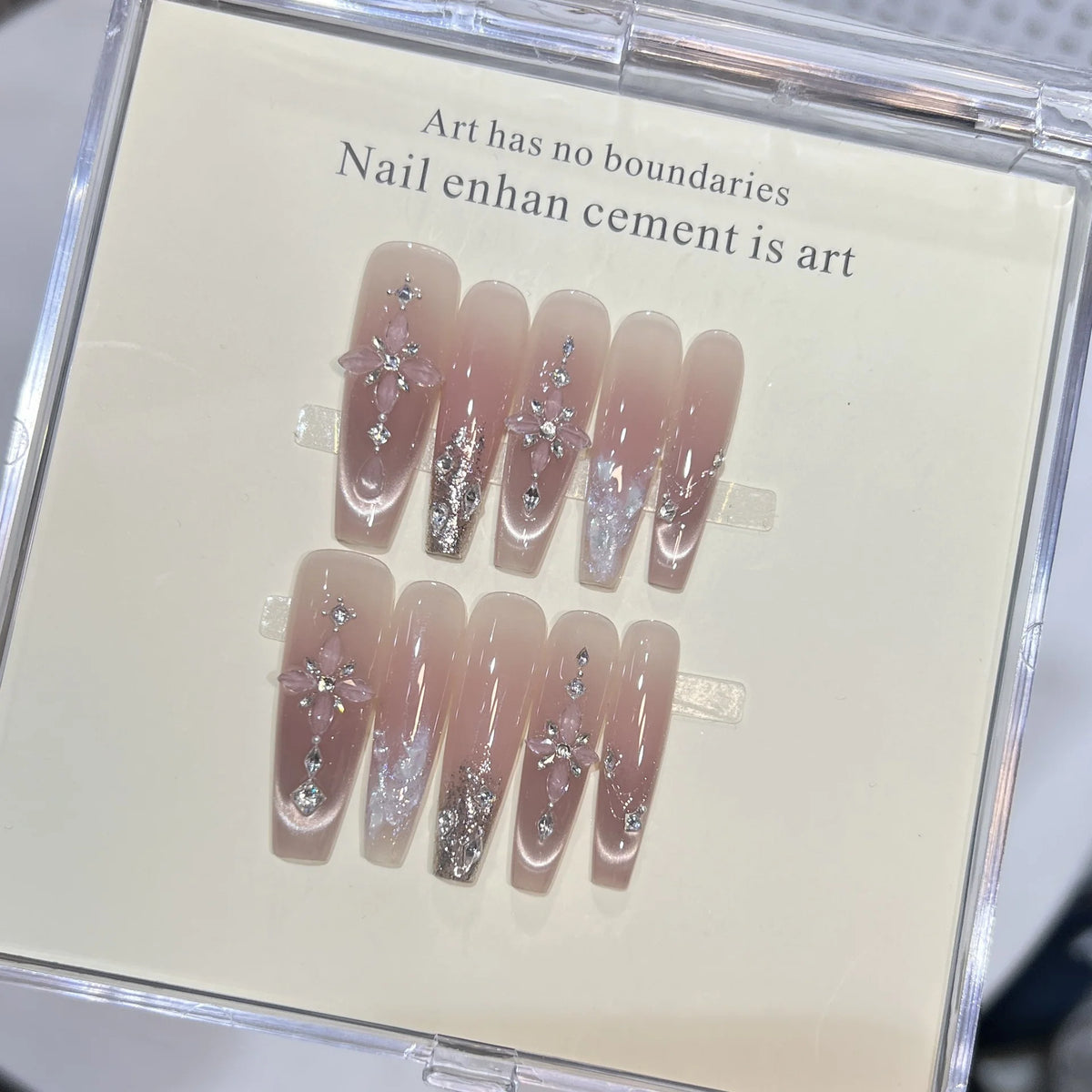 Nail Tips Set Floral Designs & Shimmer Accents Reusable