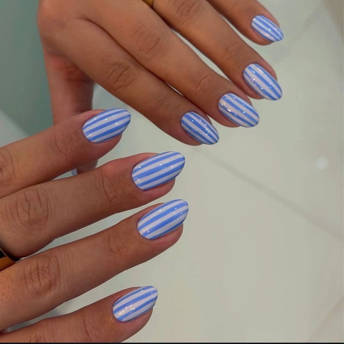 Nail Wraps Maritime Blue Stripes High-Gloss & Long-Lasting