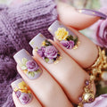 Nail Wraps Purple & Yellow Rose Peel-And-Stick Long-Lasting Wear