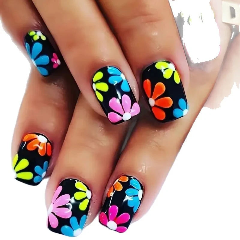 Nail Wraps Vibrant Floral Chip-Resistant Easy Home Application