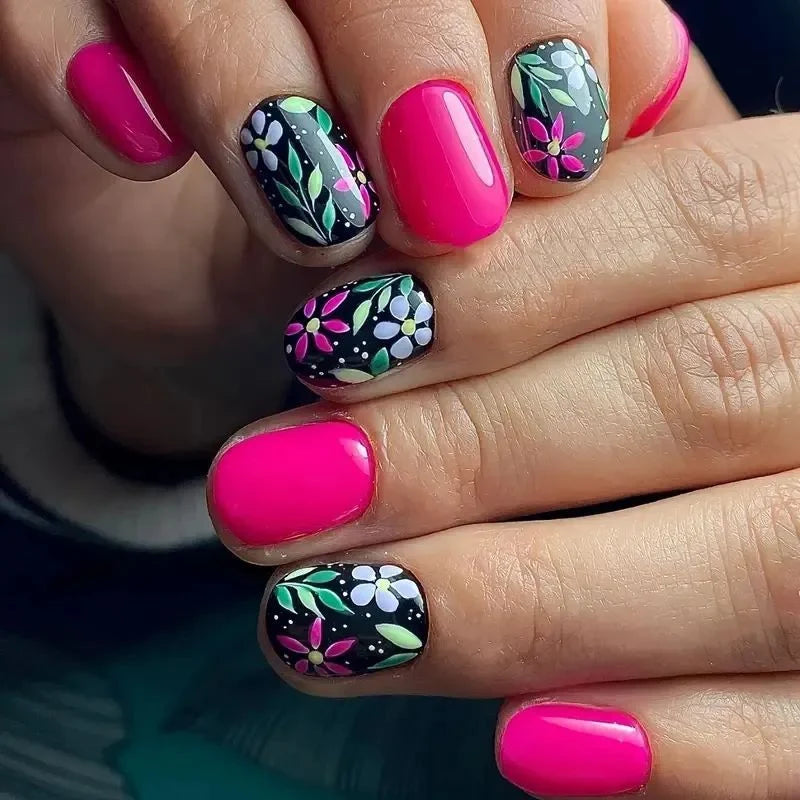 Nail Wraps Vibrant Floral Chip-Resistant Easy Home Application