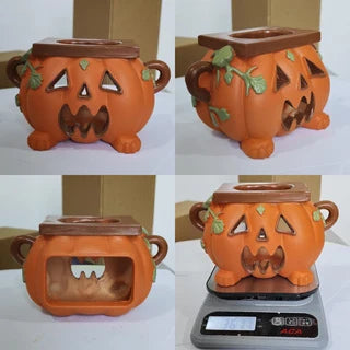 Napkin Holder Pumpkin Design Ceramic Wood-Look Lid