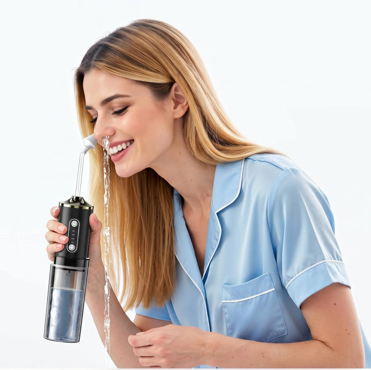 Nasal Irrigator Rechargeable Adjustable Pressure Double Nozzle