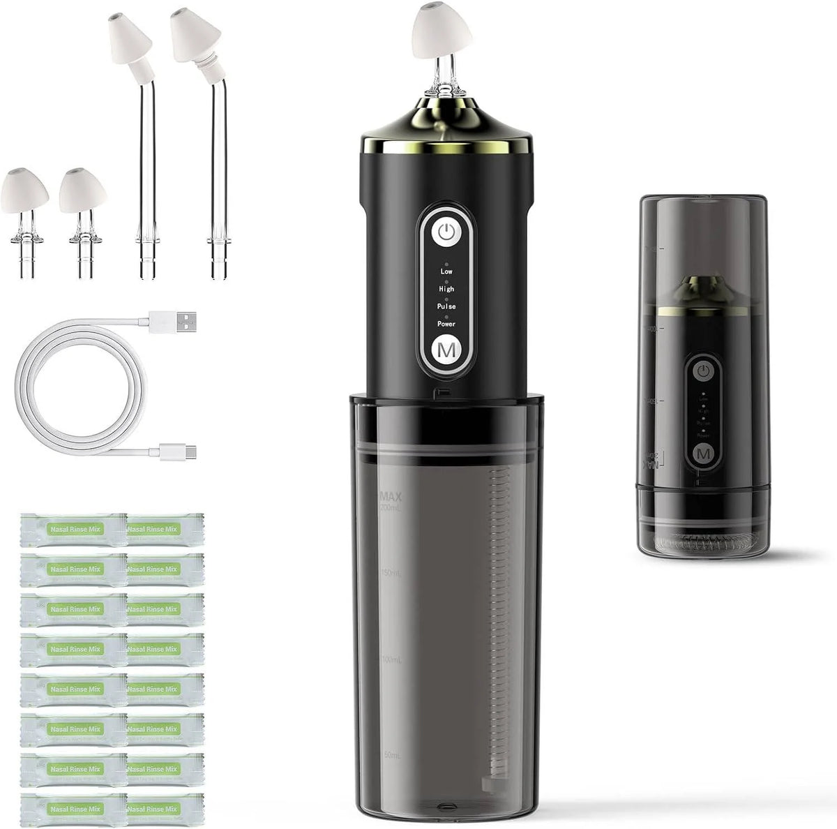 Nasal Irrigator Rechargeable Adjustable Pressure Double Nozzle
