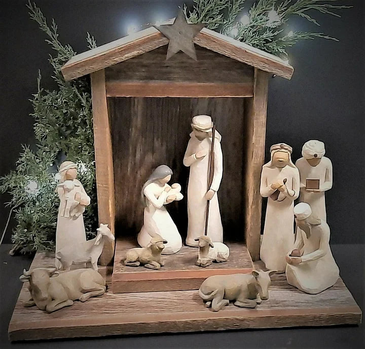 Nativity Set Handcrafted Reclaimed Wood Mantel Ready