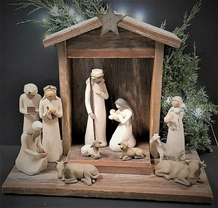 Nativity Set Handcrafted Reclaimed Wood Mantel Ready