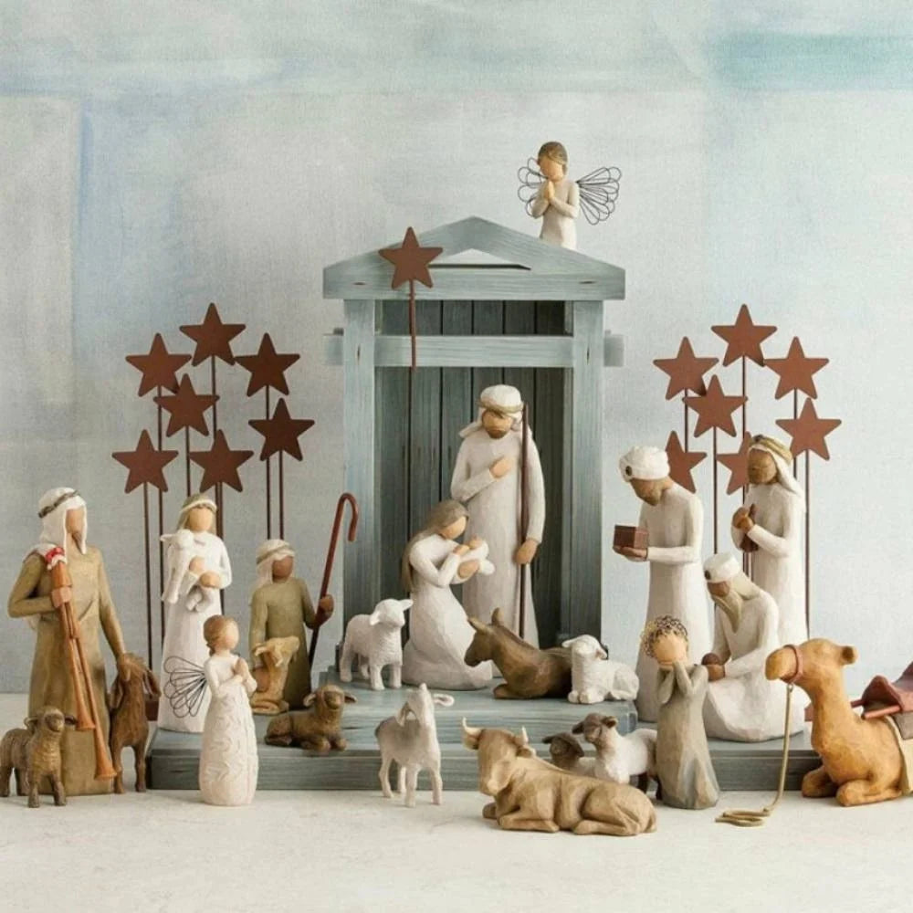 Nativity Set Handmade Barn Wood Holy Family & Animals