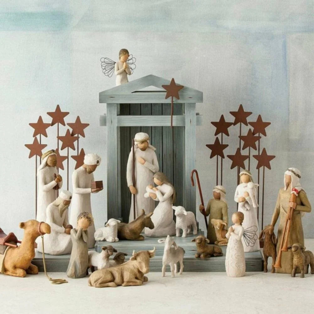 Nativity Set Handmade Barn Wood Holy Family & Animals