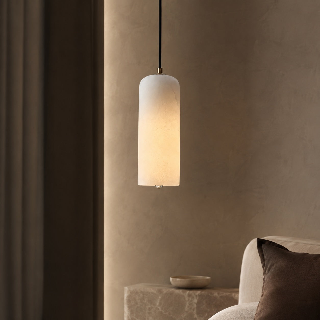 Natural Alabaster & Brushed Copper Pendant Light (LED Included)