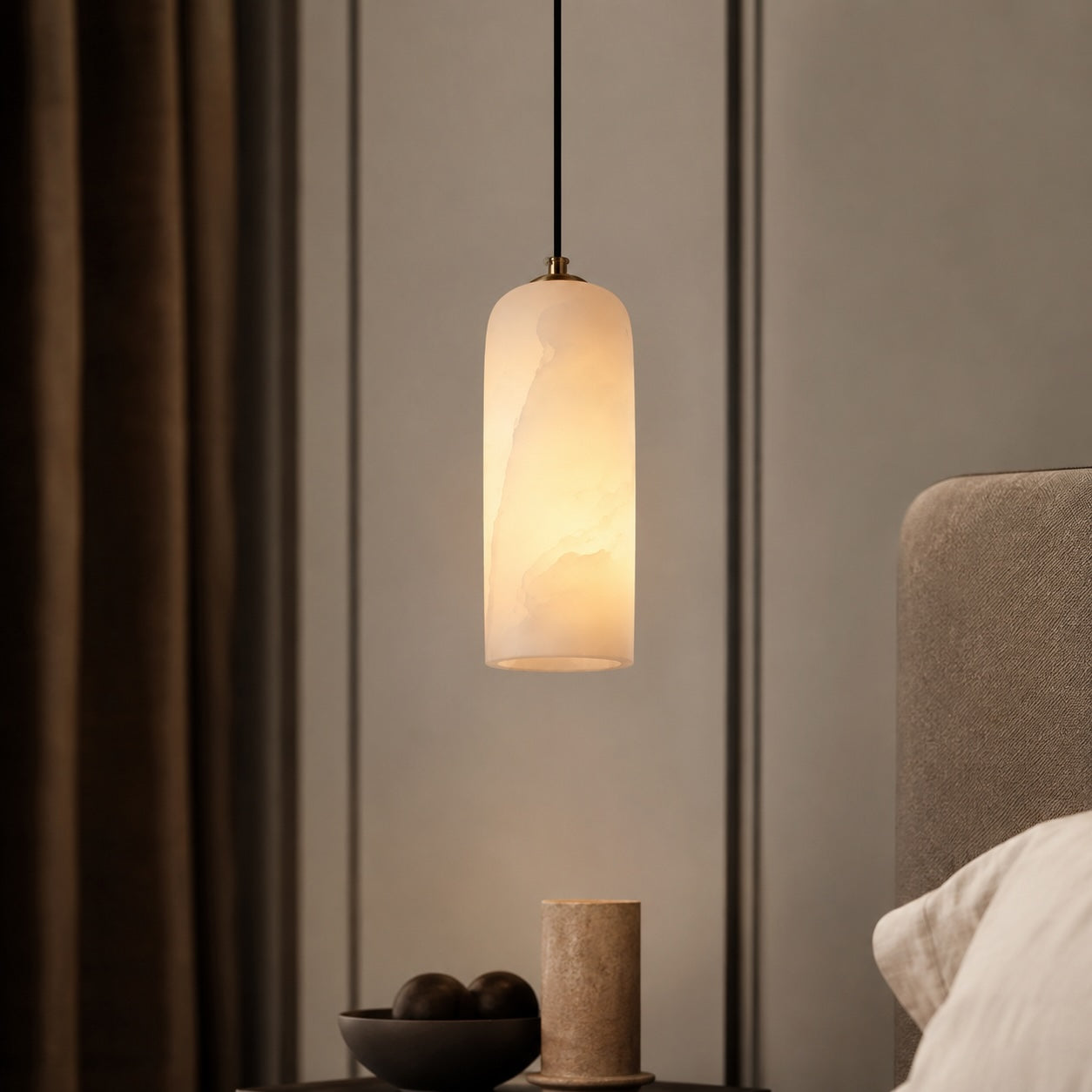 Natural Alabaster & Brushed Copper Pendant Light (LED Included)
