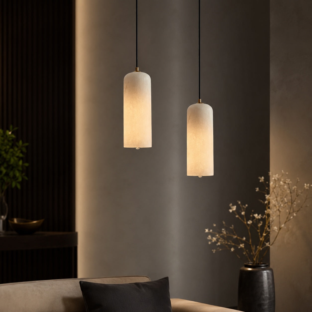 Natural Alabaster & Brushed Copper Pendant Light (LED Included)