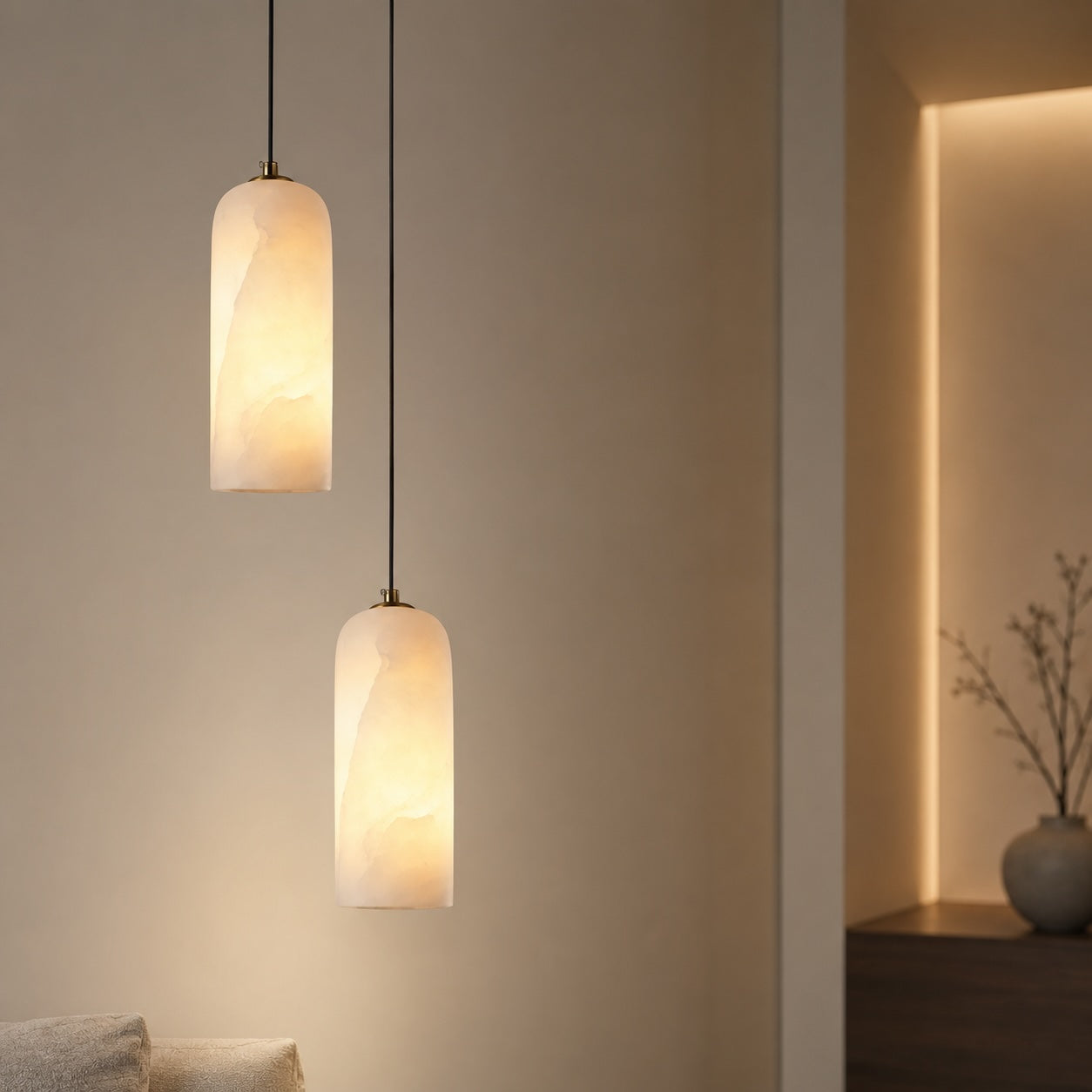 Natural Alabaster & Brushed Copper Pendant Light (LED Included)