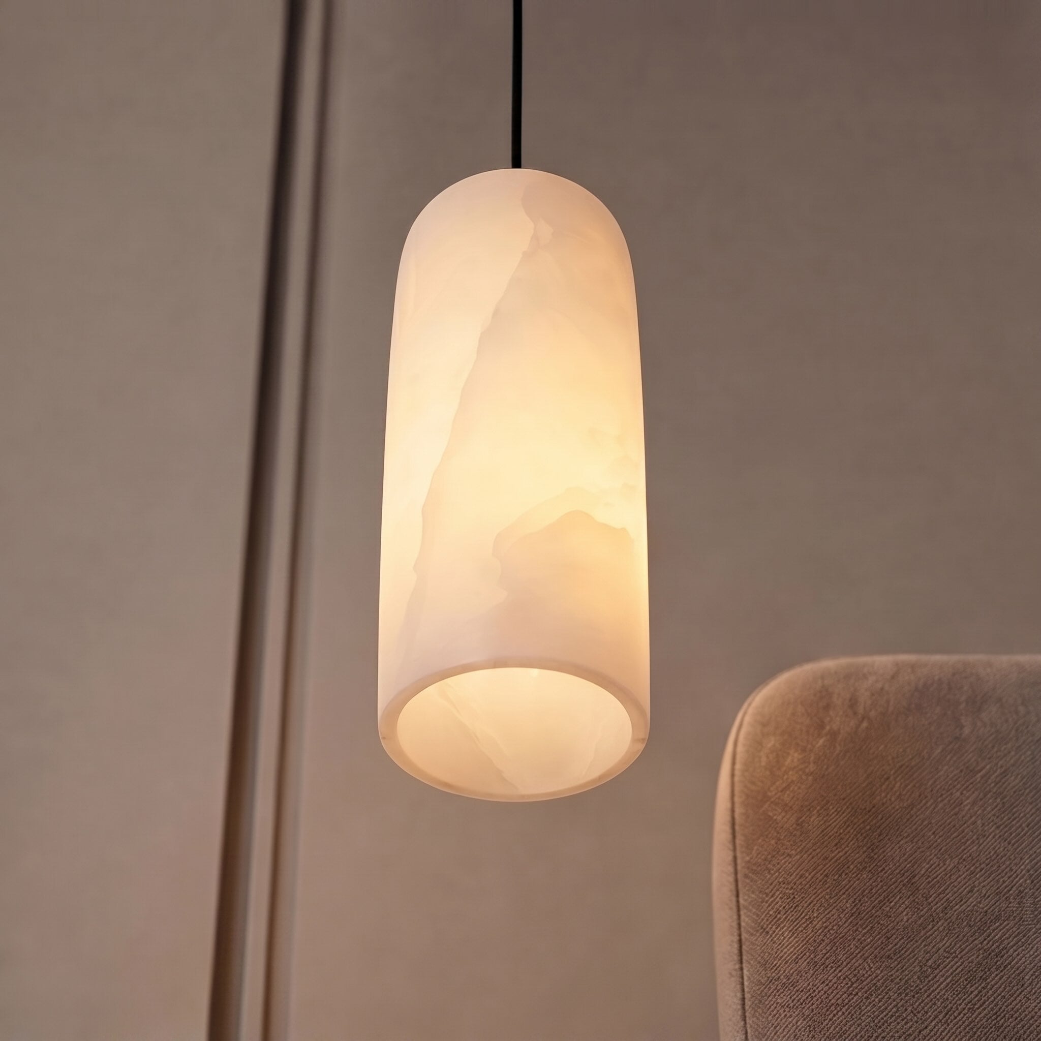 Natural Alabaster & Brushed Copper Pendant Light (LED Included)