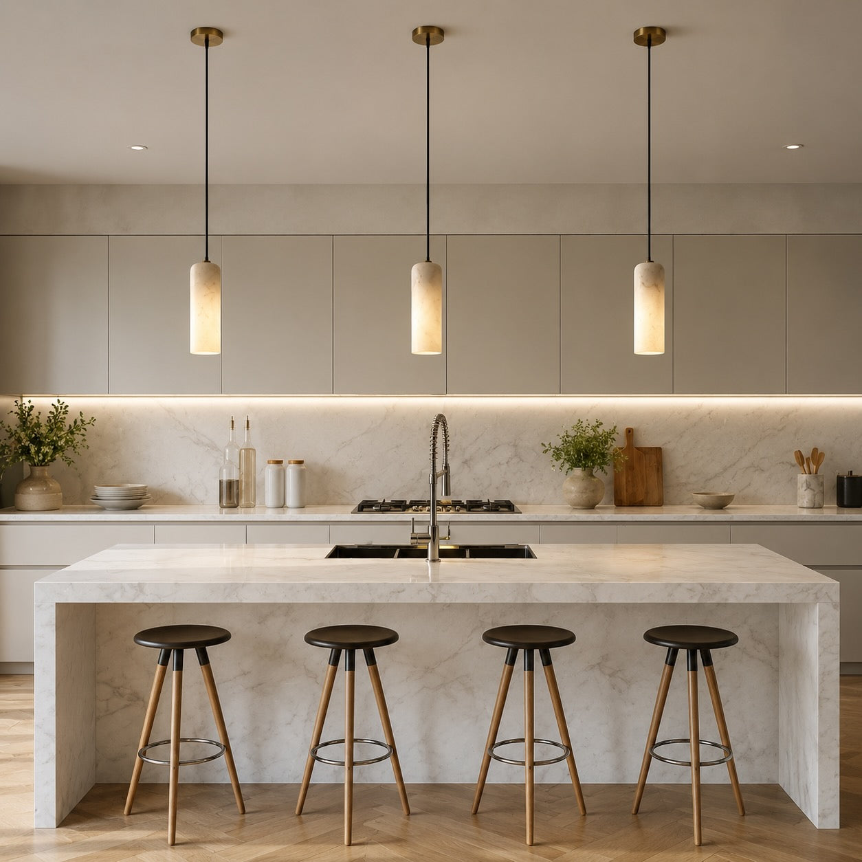 Natural Alabaster & Brushed Copper Pendant Light (LED Included)