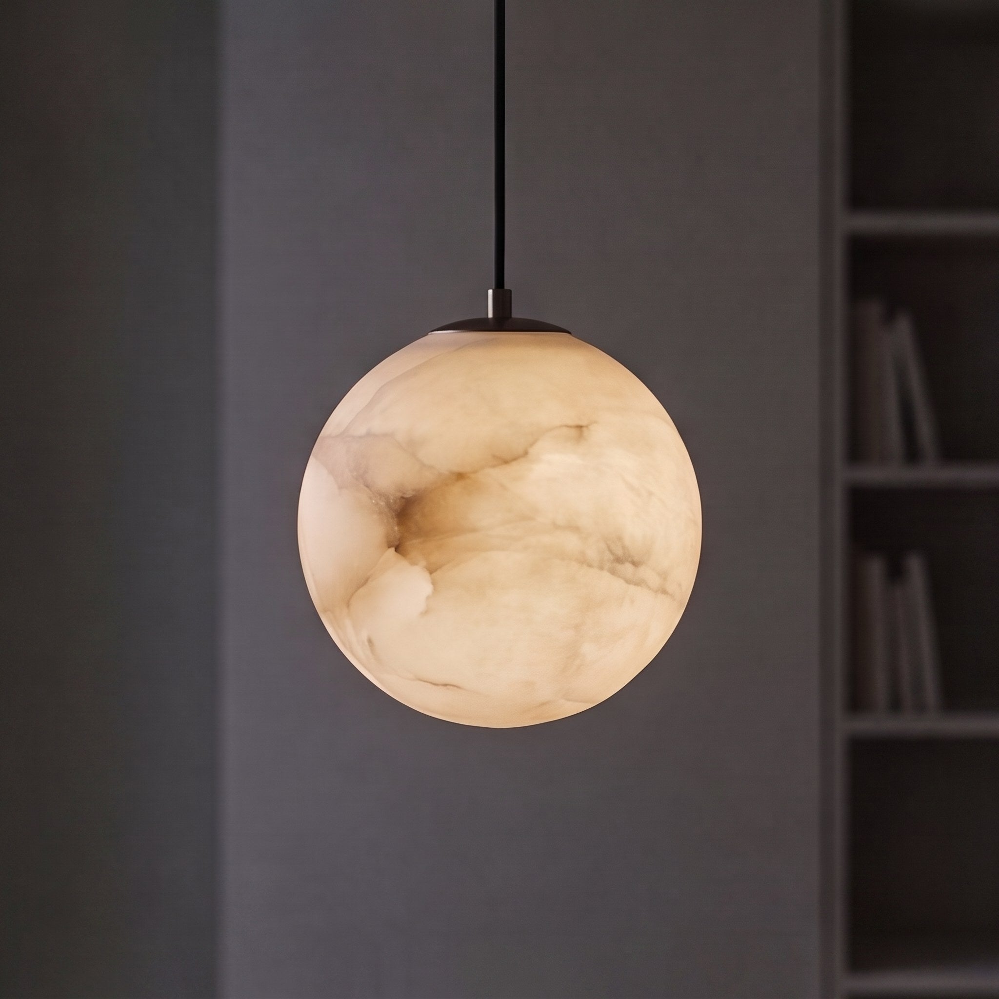 Natural Alabaster Globe Integrated LED Pendant Light (Adjustable Height)