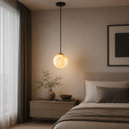 Natural Alabaster Globe Integrated LED Pendant Light (Adjustable Height)
