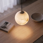 Natural Alabaster Globe Integrated LED Pendant Light (Adjustable Height)