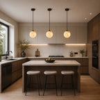 Natural Alabaster Globe Integrated LED Pendant Light (Adjustable Height)