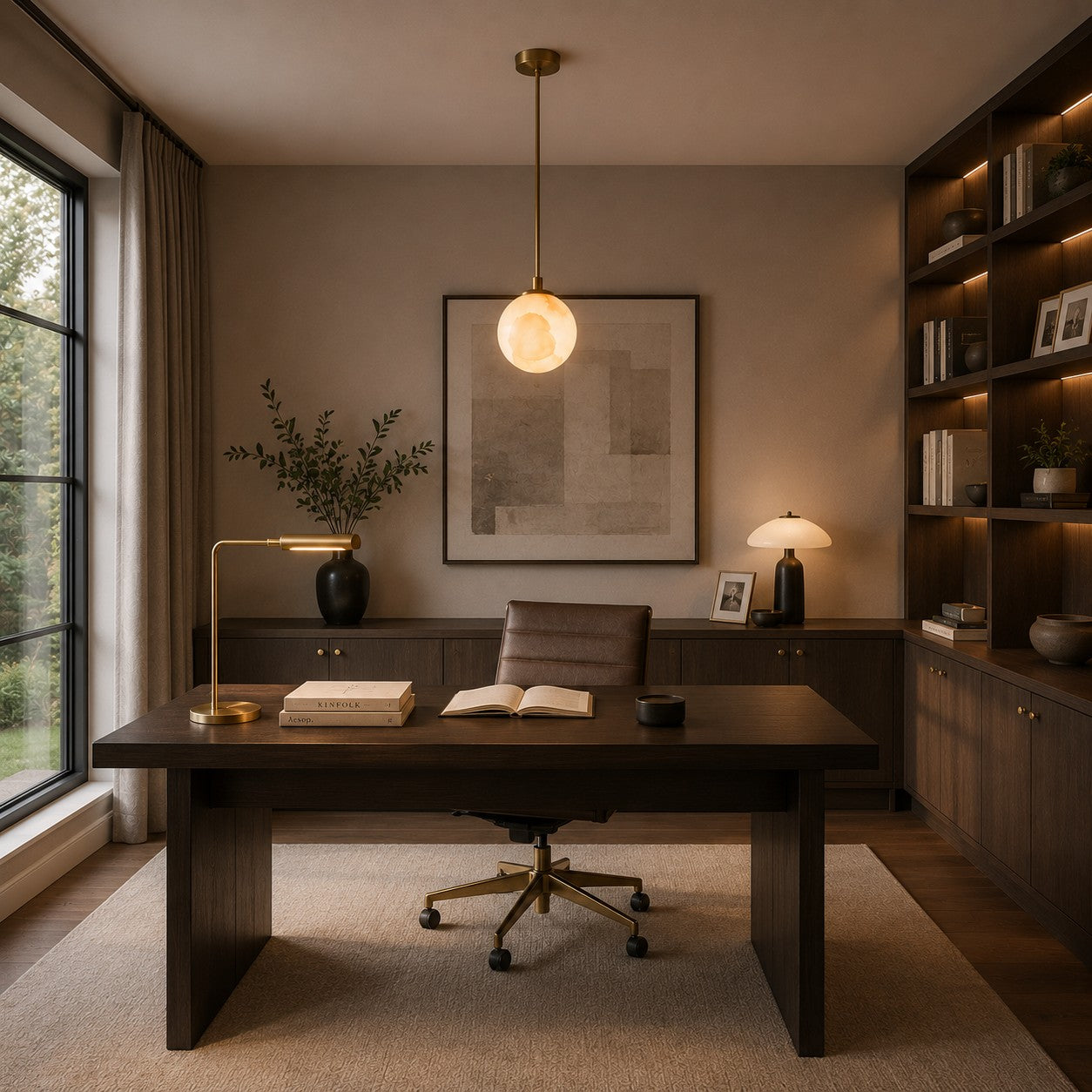 Natural Alabaster Globe Integrated LED Pendant Light (Adjustable Height)