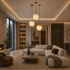 Natural Alabaster Globe Integrated LED Pendant Light (Adjustable Height)