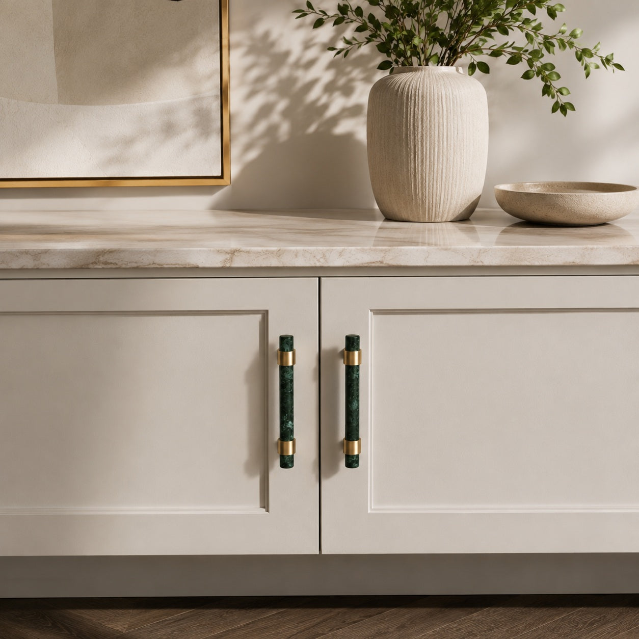Natural Marble & Brass Cabinet Knob & Pull Set