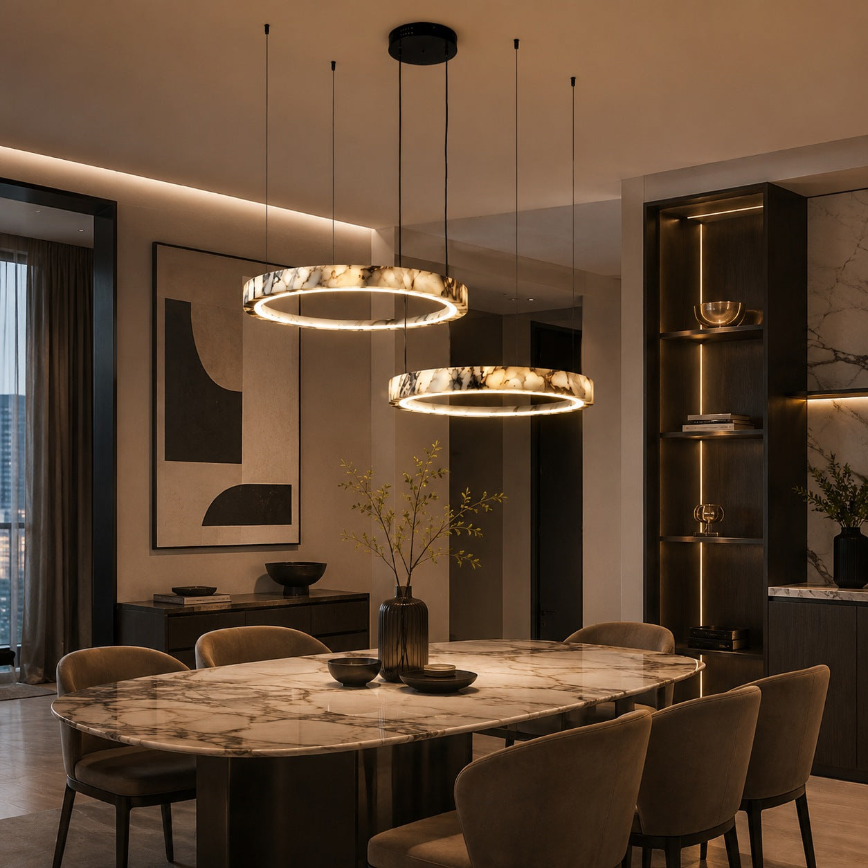 Natural Marble Dimmable LED Multi-Ring Chandelier