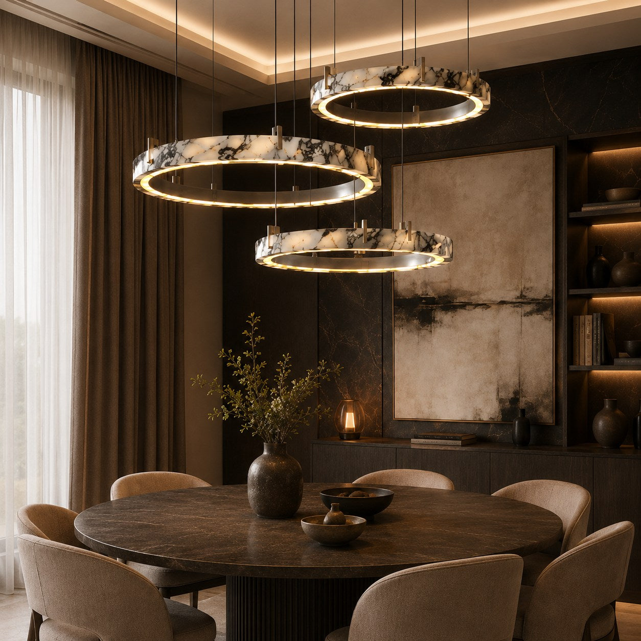 Natural Marble Dimmable LED Multi-Ring Chandelier