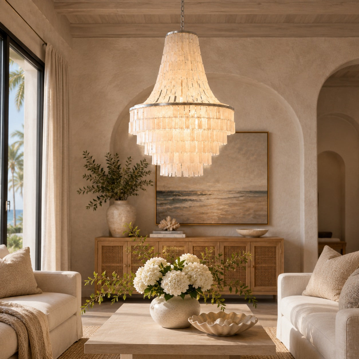 Natural Shell Tiered Chandelier (8-Bulb)