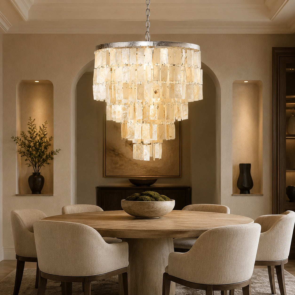 Natural Shell Tiered Pendant Chandelier (Adjustable)