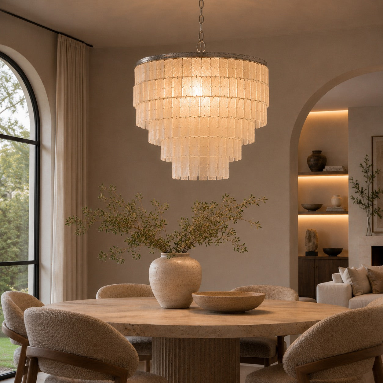 Natural Shell Tiered Pendant Chandelier (Adjustable)