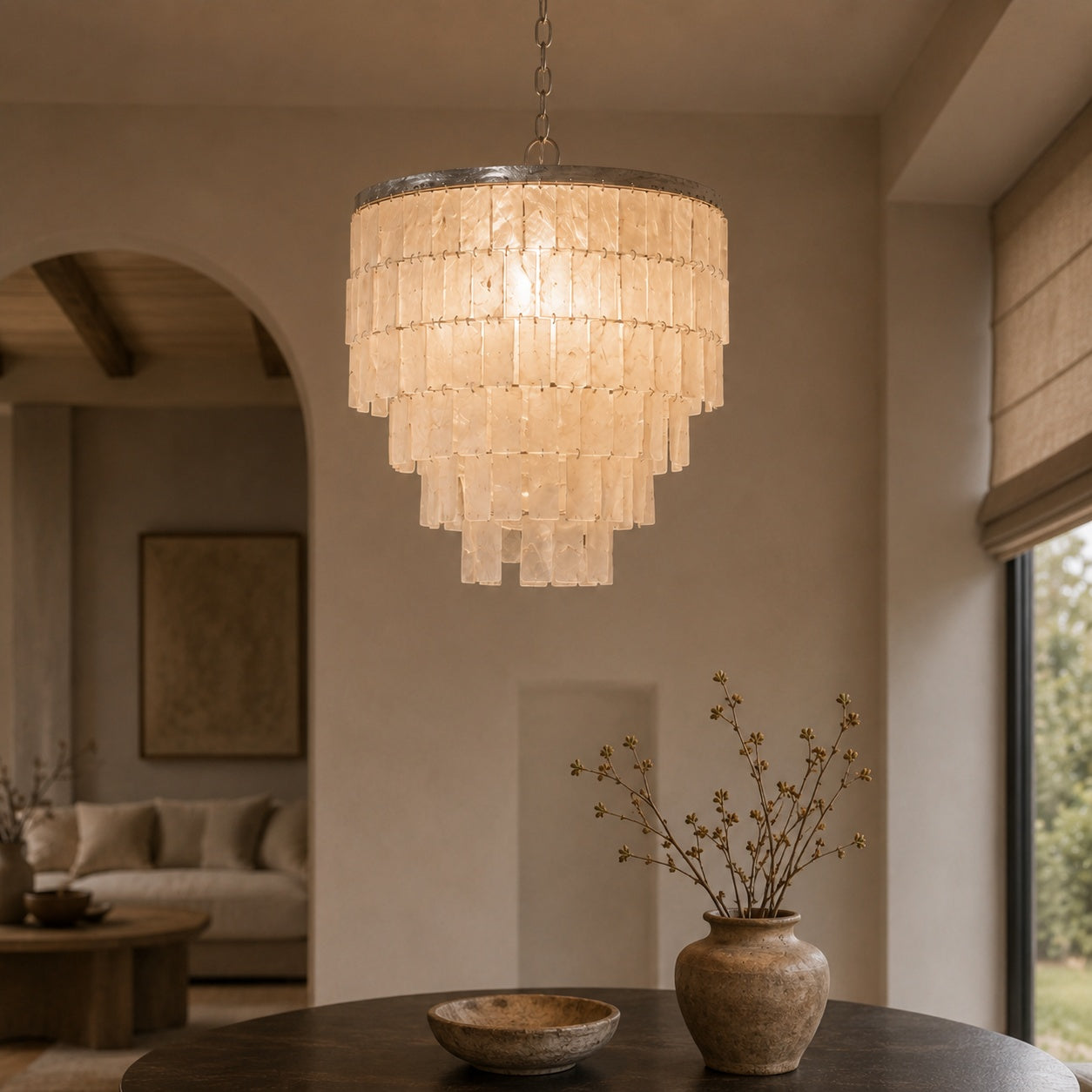 Natural Shell Tiered Pendant Chandelier (Adjustable)