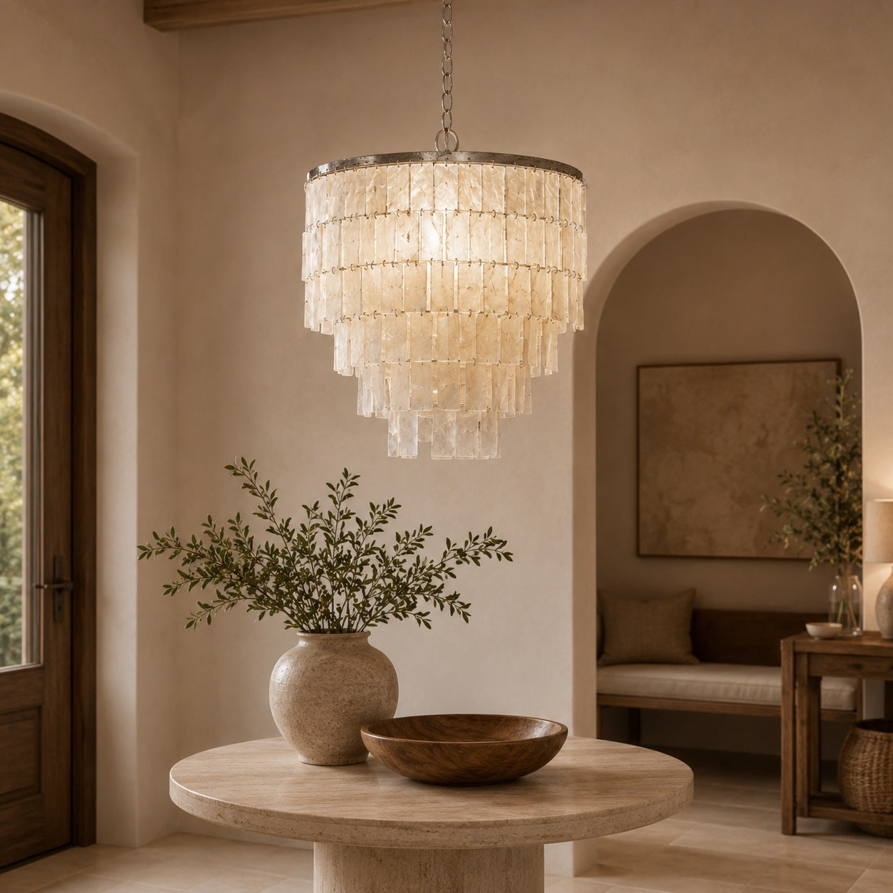Natural Shell Tiered Pendant Chandelier (Adjustable)