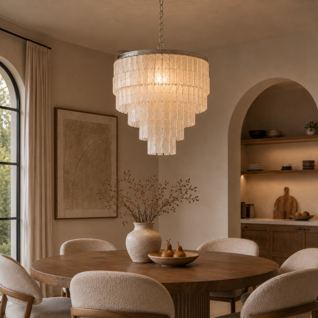 Natural Shell Tiered Pendant Chandelier (Adjustable)