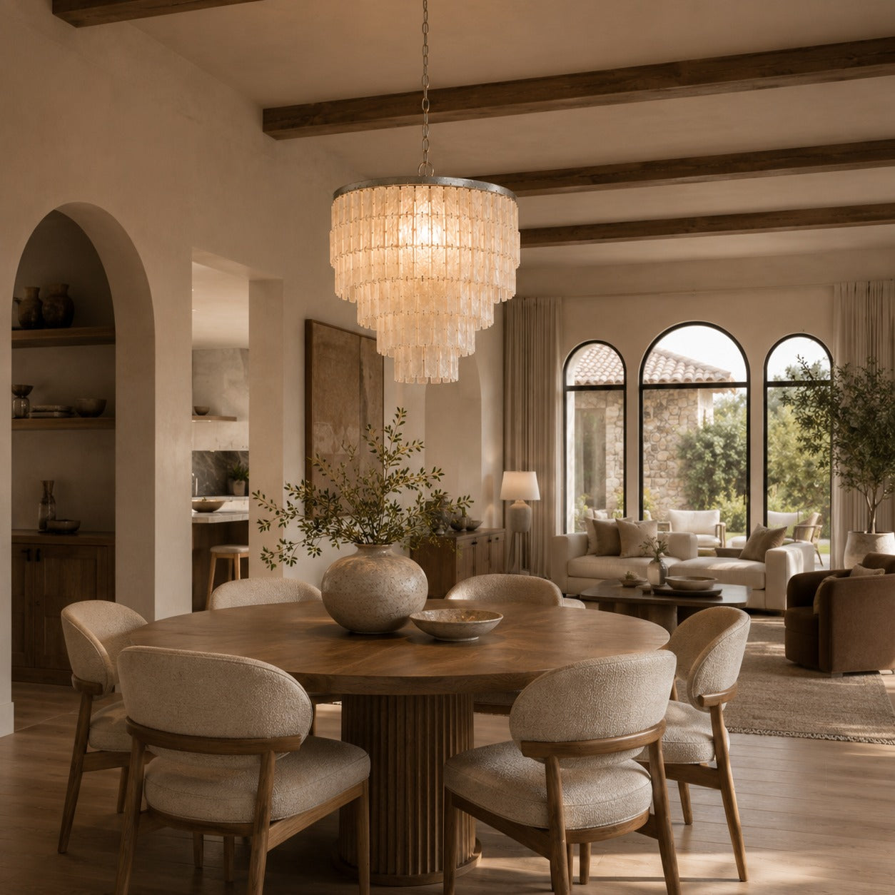 Natural Shell Tiered Pendant Chandelier (Adjustable)