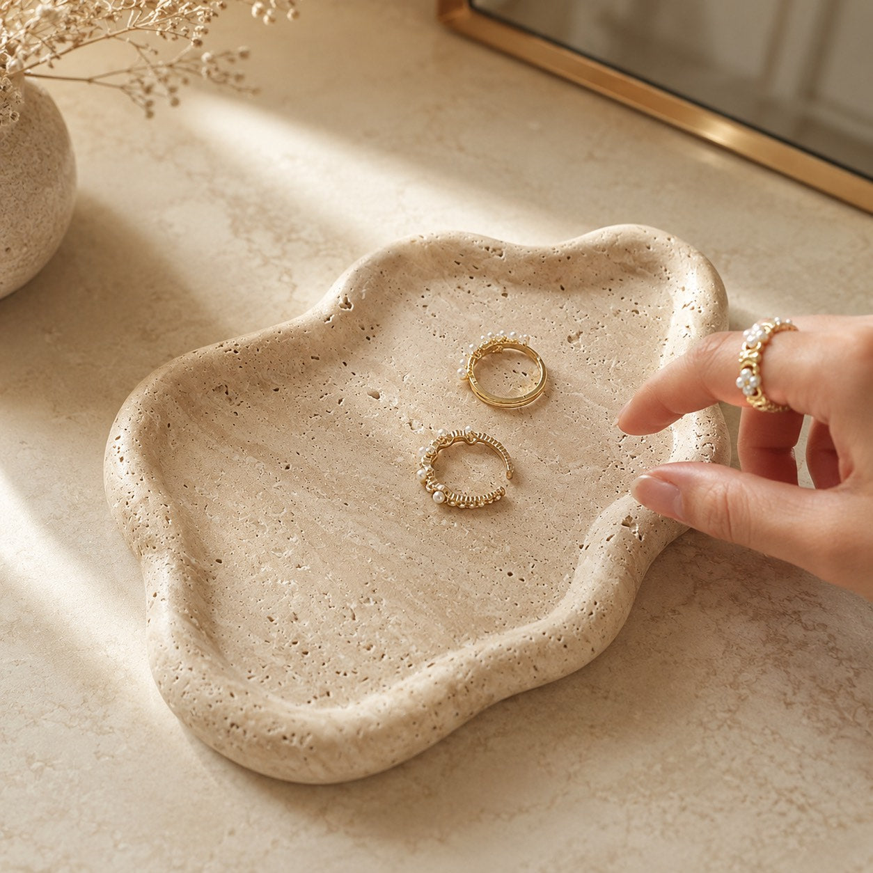 Natural Travertine Cloud-Shaped Jewelry Tray