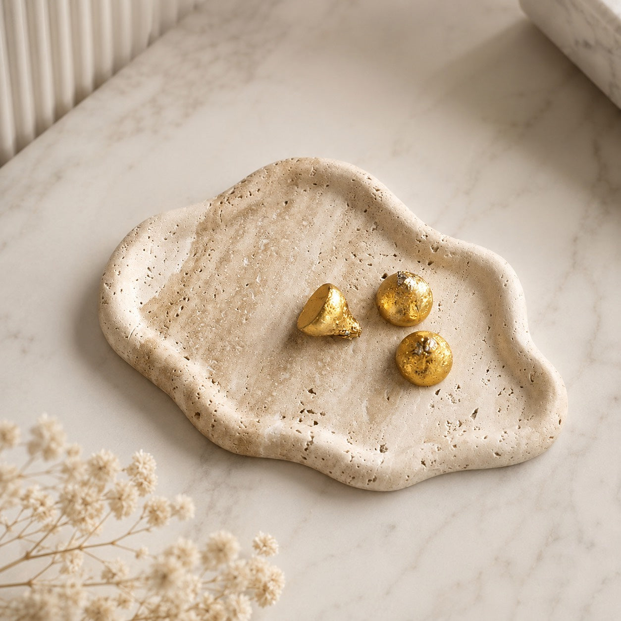 Natural Travertine Cloud-Shaped Jewelry Tray