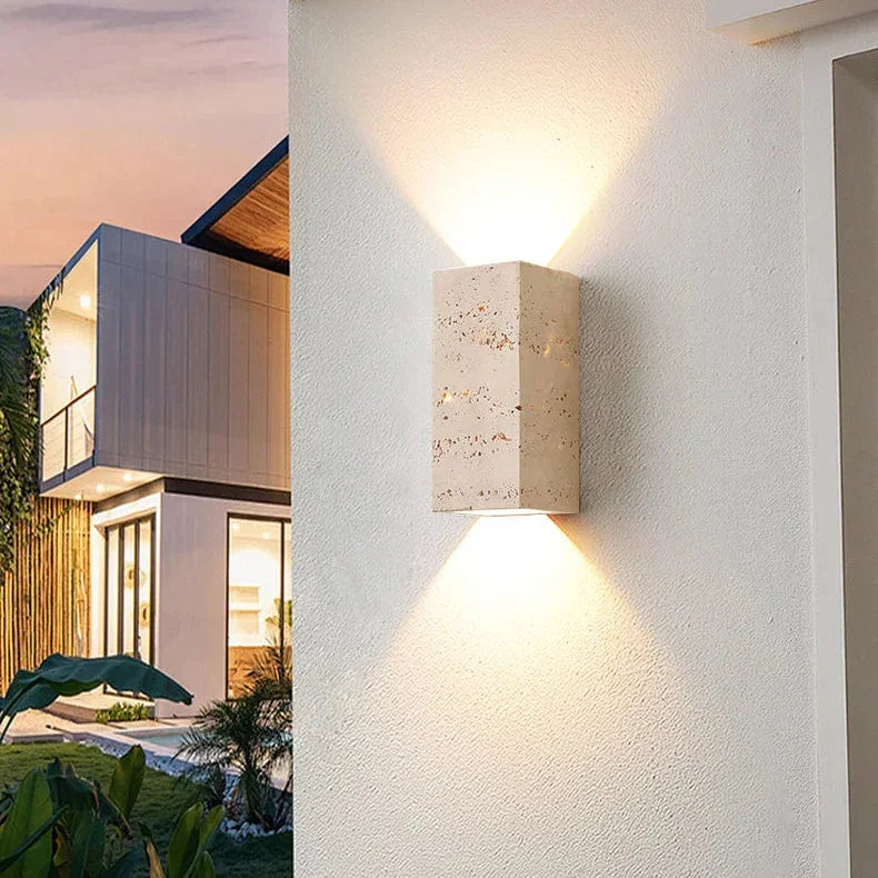 Natural Travertine Up-Down LED Wall Sconce (IP65 Waterproof)
