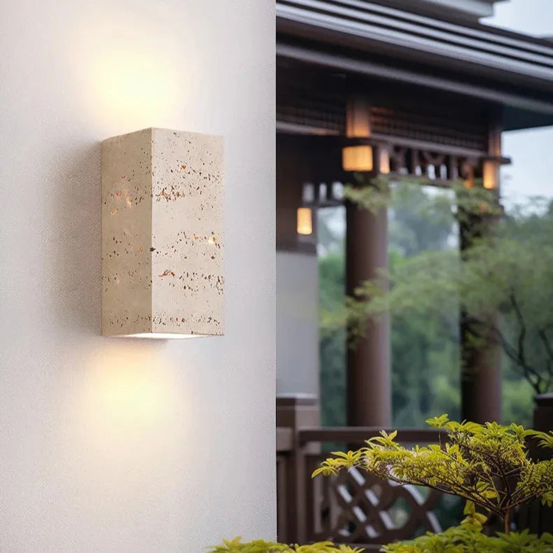 Natural Travertine Up-Down LED Wall Sconce (IP65 Waterproof)