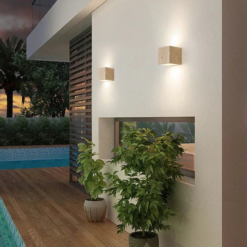 Natural Travertine Up-Down LED Wall Sconce (IP65 Waterproof)