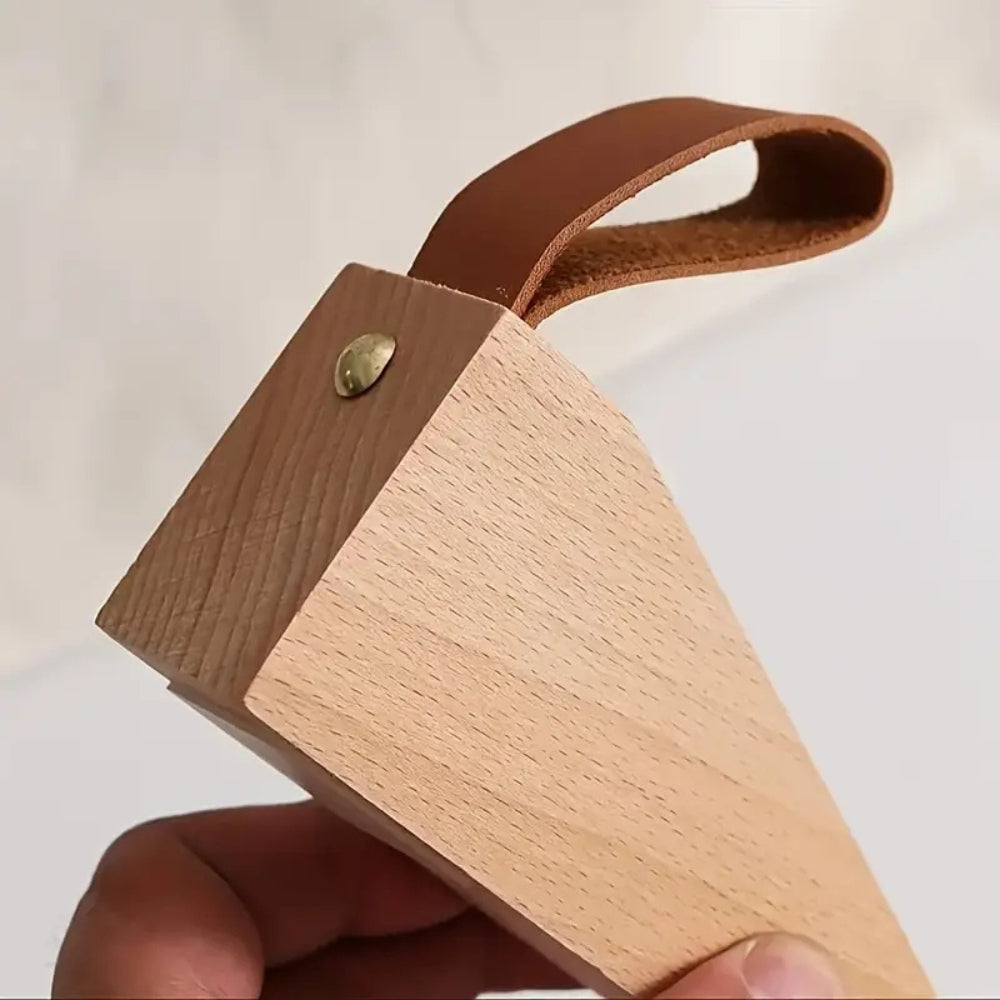 Natural Wood Door Stopper (Polished Metal Top & Anti-Slip Base)