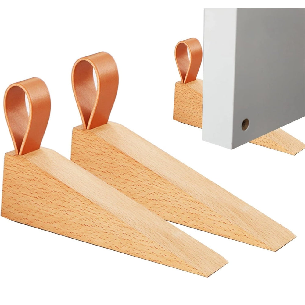 Natural Wood Door Stopper (Polished Metal Top & Anti-Slip Base)