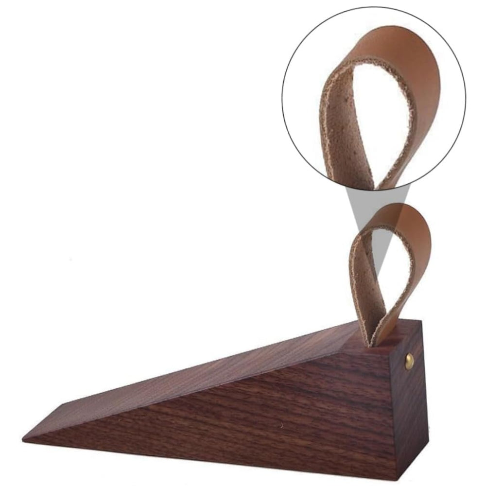 Natural Wood Door Stopper (Polished Metal Top & Anti-Slip Base)